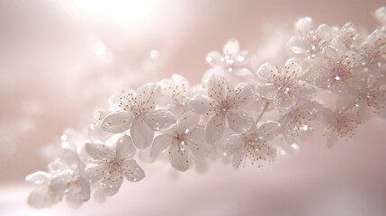Delicate White Blossoms Branch Soft Pastel Background