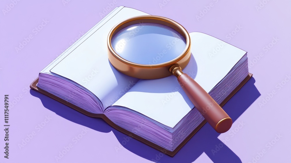 Aufkleber magnifying glass on open book researching knowledge