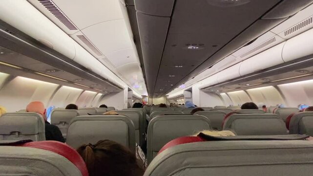 In the cabin of a passenger plane