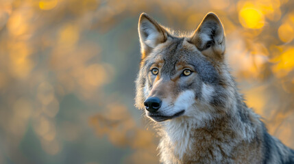 Fototapeta premium Gray Wolf Standing Against a Softly Blurred Background