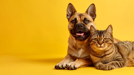 Obraz premium Portrait of a Happy Dog and Cat Smiling and Looking at the Camera