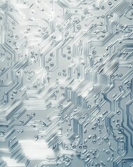 Metallic circuit board; intricate pathways, connectors.