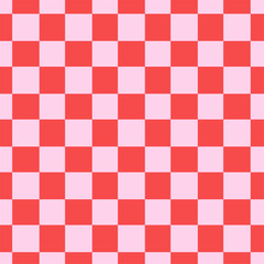 Chequered seamless pattern. Red and pink colours background. Vintage backdrop.