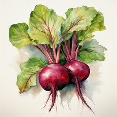 A vibrant watercolor depiction of beets ideal for food blogs, packaging designs, and organic branding