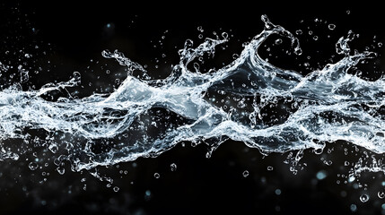 Obraz premium water forms against a deep black background, blending abstract splashes, ripples, mist, and dynamic droplets.