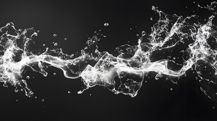 water forms against a deep black background, blending abstract splashes, ripples, mist, and dynamic droplets.