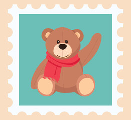 Obraz premium Christmas stamp. Merry Christmas postmark with christmas toy teddy bear