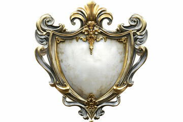 Ornate decorative shield with gold and silver accents, ideal for heraldry or design.