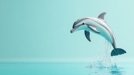 A sleek dolphin leaps gracefully from the ocean water