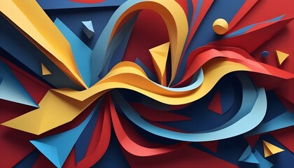 Abstract Origami Wallpaper Geometric Paper Triangles in Bold Blue, Red, and Yellow Primary Colors