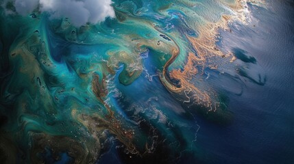 Obraz premium A series of satellite images depicting the effectiveness of an oil spill response plan with before and after shots showing the reduction in oil and protection of marine life.