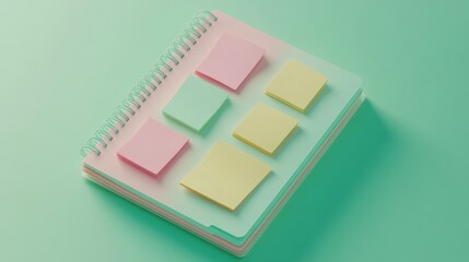 Pastel Spiral Notebook With Colorful Sticky Notes