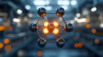 A glowing molecular structure against a futuristic background, symbolizing scientific advancement and innovation in technology.