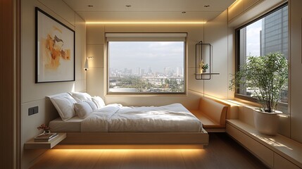 Modern Stylish Bedroom with Urban View and Natural Light
