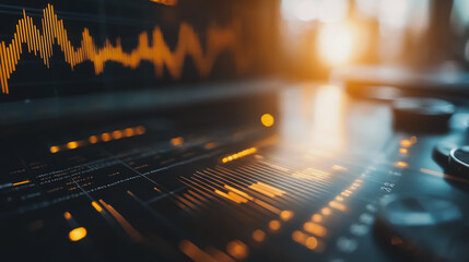 Abstract business Financial charts show a significant increase in profits in the stock market.This is driven by higher interest rates and continued growth. In the innovation world network of financial