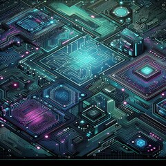 Fototapeta premium high-tech texture reminiscent of the surface of a microchip, with detailed circuits 