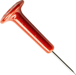 Red push pin on a white background.