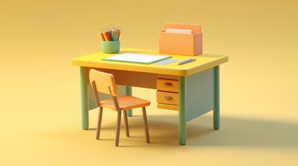 Childrens Colorful Desk Set With Chair And Supplies