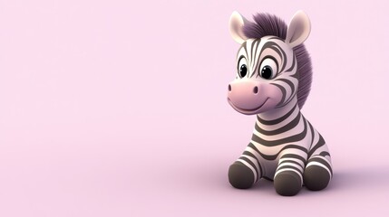 Adorable Baby Zebra Sitting on Pink Background