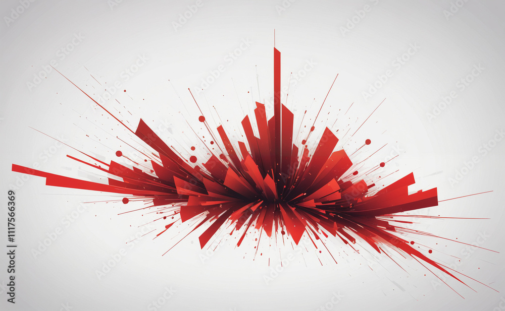 Fototapete white background with a red and white explosion pattern. the red lines are scattered throughout the 