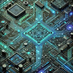Fototapeta premium high-tech texture reminiscent of the surface of a microchip, with detailed circuits 