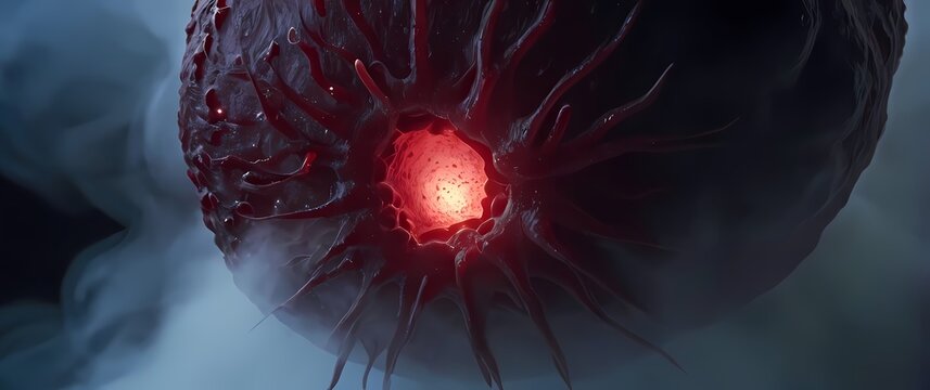 Closeup of a monocyte transitioning into a macrophage in the bloodstream