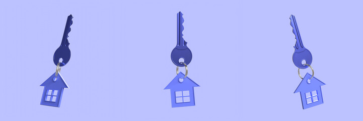 Blue House Key 3D Illustration for Mortgage, Loan, and Real Estate Concept