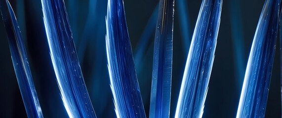 Closeup of kyanite blades showcasing their unique blue streaks and layered texture