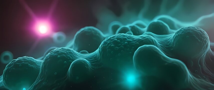 Closeup of MRSA bacteria clustering together on a hospital surface