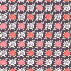 Fototapeta premium Floral Pattern with Roses, seamless floral pattern featuring roses in three different colors: white, pink, and red