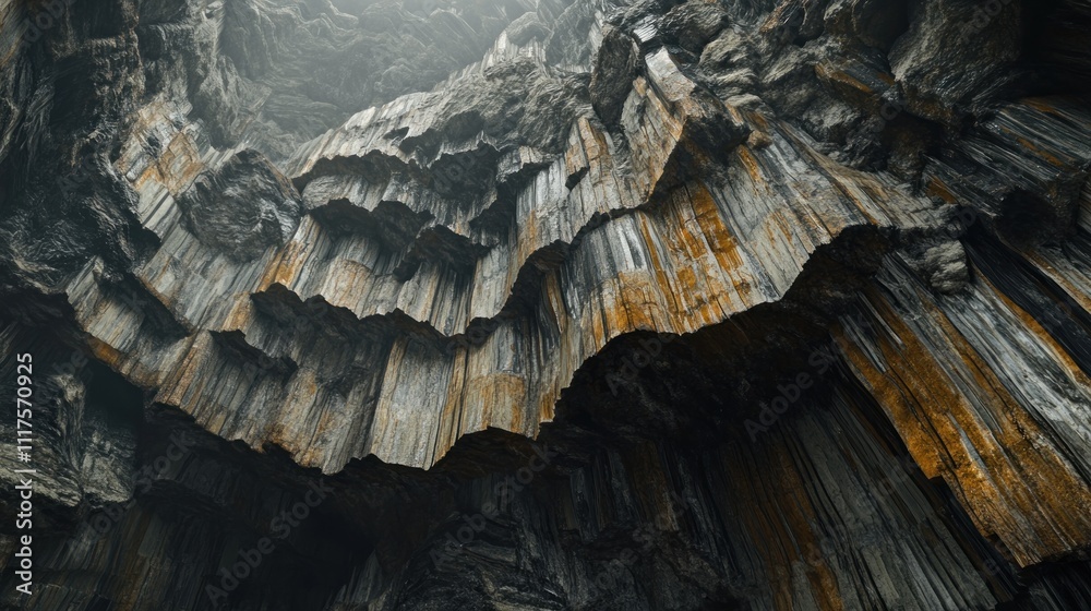 Poster Abstract Rock Formation With Vertical Columns And Layers