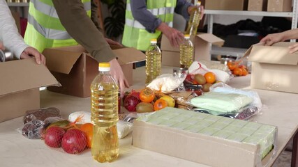  A volunteer team packing Christmas donation food. Humanitarian aid