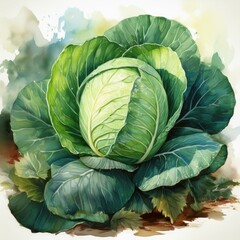 Obraz premium This vibrant watercolor painting of fresh cabbage is perfect for food blogs, packaging designs, and ecobranding