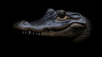 Fototapeta premium A captivating close-up focuses on the head of an American alligator, revealing the sharp teeth and glistening eyes