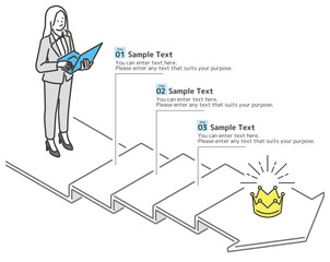 ゴールに向かってステップアップするビジネスウーマンのベクター素材