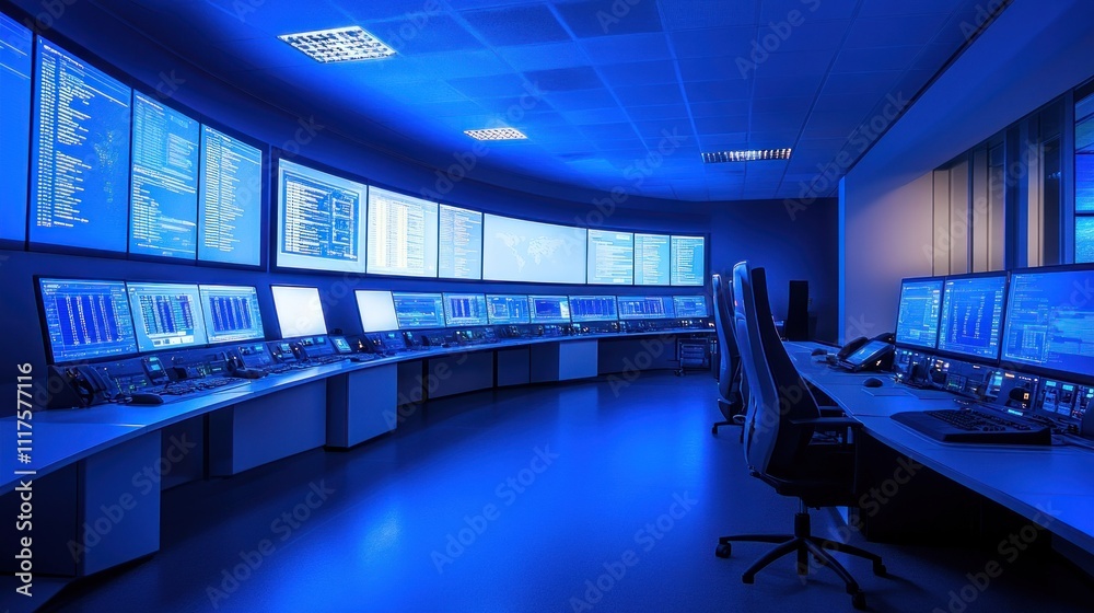 Aufkleber modern control room with numerous computer screens