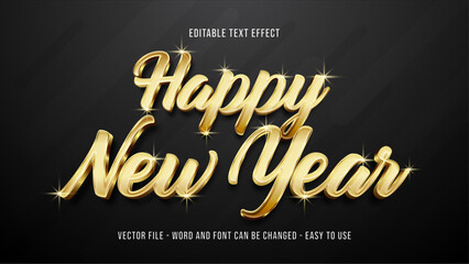 Happy new year editable text effect, gold 3d text style effect