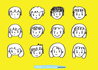 cute doodle cartoon face vector people,Faces of children,Cute cartoon boys and girls
