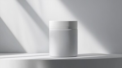 Frosted Glass Wellness Supplement Container: Precision-Machined Aluminum Lid, Translucent Branding, and Soft Backlighting on Minimal White Studio Background.