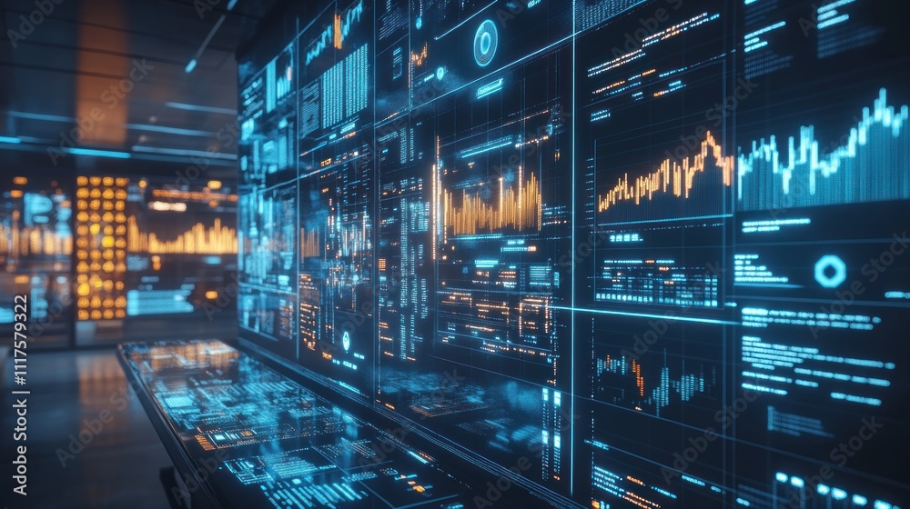 Poster Futuristic Digital Data Displays Showing Complex Information