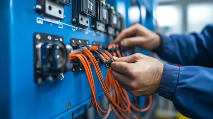 A wire stripping machine preparing cables for electrical assembly