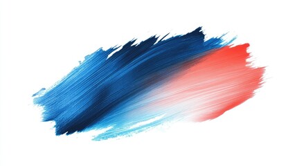 Bright abstract brush stroke with smooth gradients transitioning from red to blue, isolated on white.