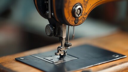 An industrial sewing machine stitching heavyduty fabric in a textile workshop