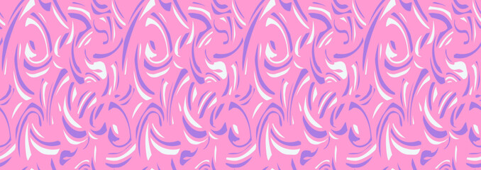  Abstract organic shapes seamless pattern on a pink background. Vector hand drawn bold curved shape and wavy lines. Contemporary minimalist print. Plain dynamic geometric ornament