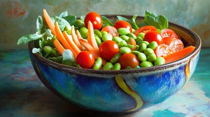 Vibrant and Healthy Vegetable Salad in a Rustic Bowl