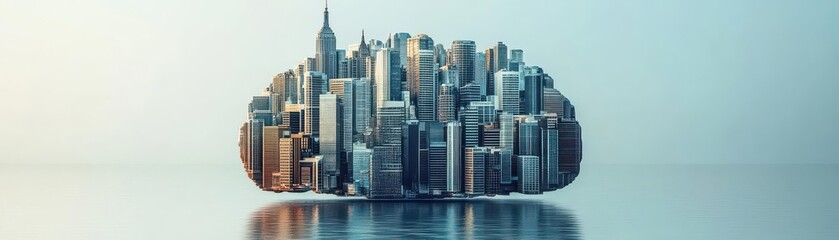 Naklejka premium Design a brain-shaped cutout with cityscape patterns, representing urban life