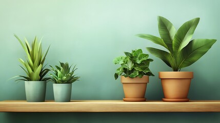 Obraz premium Serene Indoor Plants on Wooden Shelf