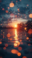 Breathtaking sunset reflection over a serene calm lake surrounded by a dreamy magical landscape with glowing sky clouds and silhouetted trees  Peaceful tranquil and enchanting natural scenery