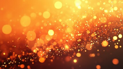 Obraz premium Falling golden stars streaking across a vibrant orange background, surrounded by luminous bokeh lights