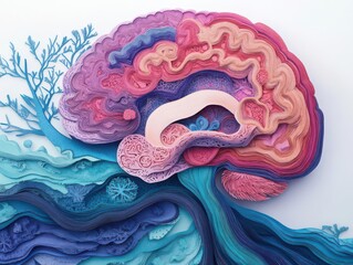 Obraz premium Explore the intricate beauty of a paper cutout brain design Immerse yourself in the soft gradient tones of connectivity